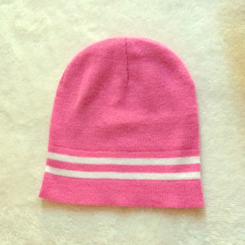 Pink and white beanie